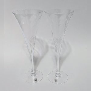 Orrefors Crystal HELENA 9" Spiral Optic Champagne Flutes Glasses NEW